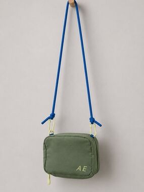 New With Tags American Eagle Olive Crossbody Bag with Blue Strap Carabeaner